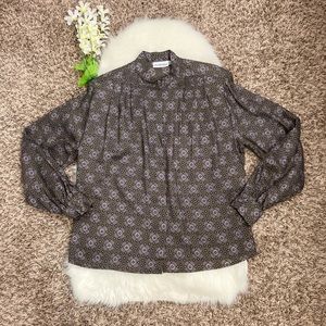 JH Collectibles Vintage Blouse Geometric Pattern Brown Button Up Size 12…